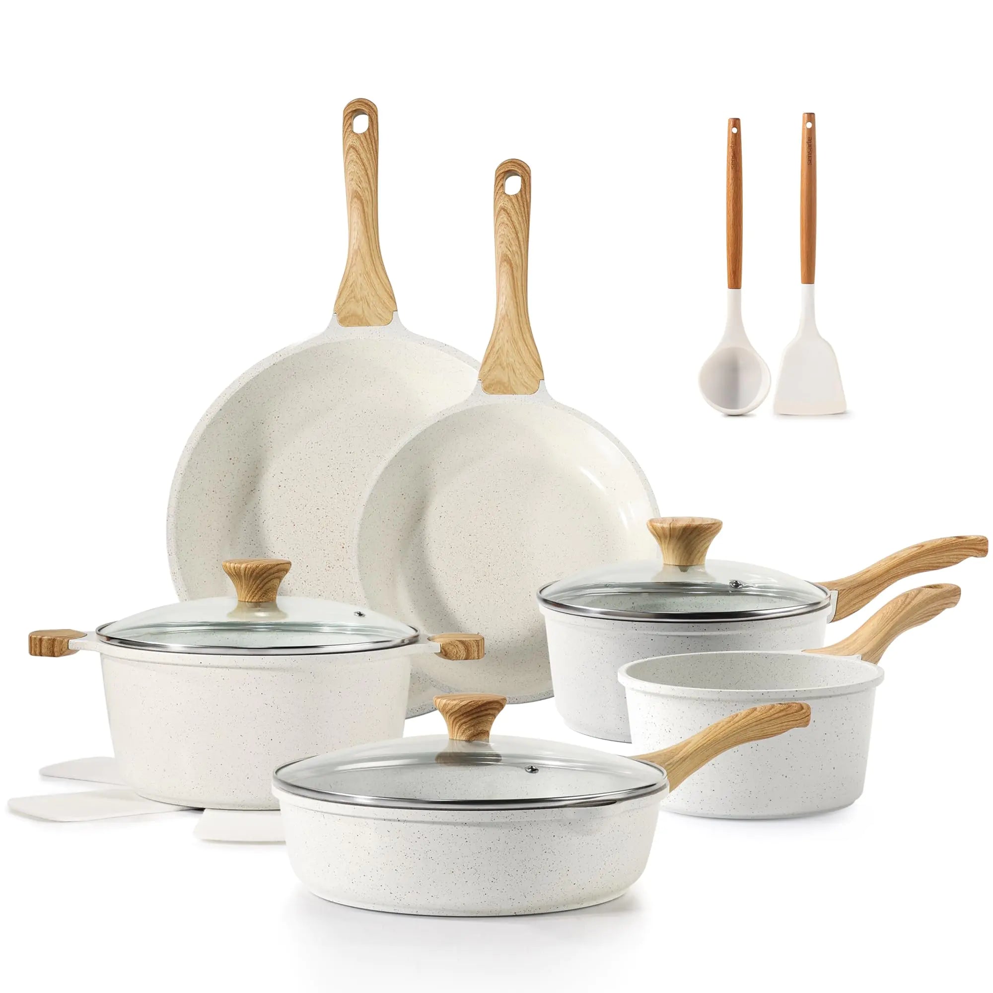 SENSARTE Nonstick Ceramic Cookware Set 16-Piece Healthy Pots and Pans Set Non-toxic Kitchen Cooking Set with Stay-Cool Handles Silicone Utensils and Pot Protectors PFAS and PFOA Free